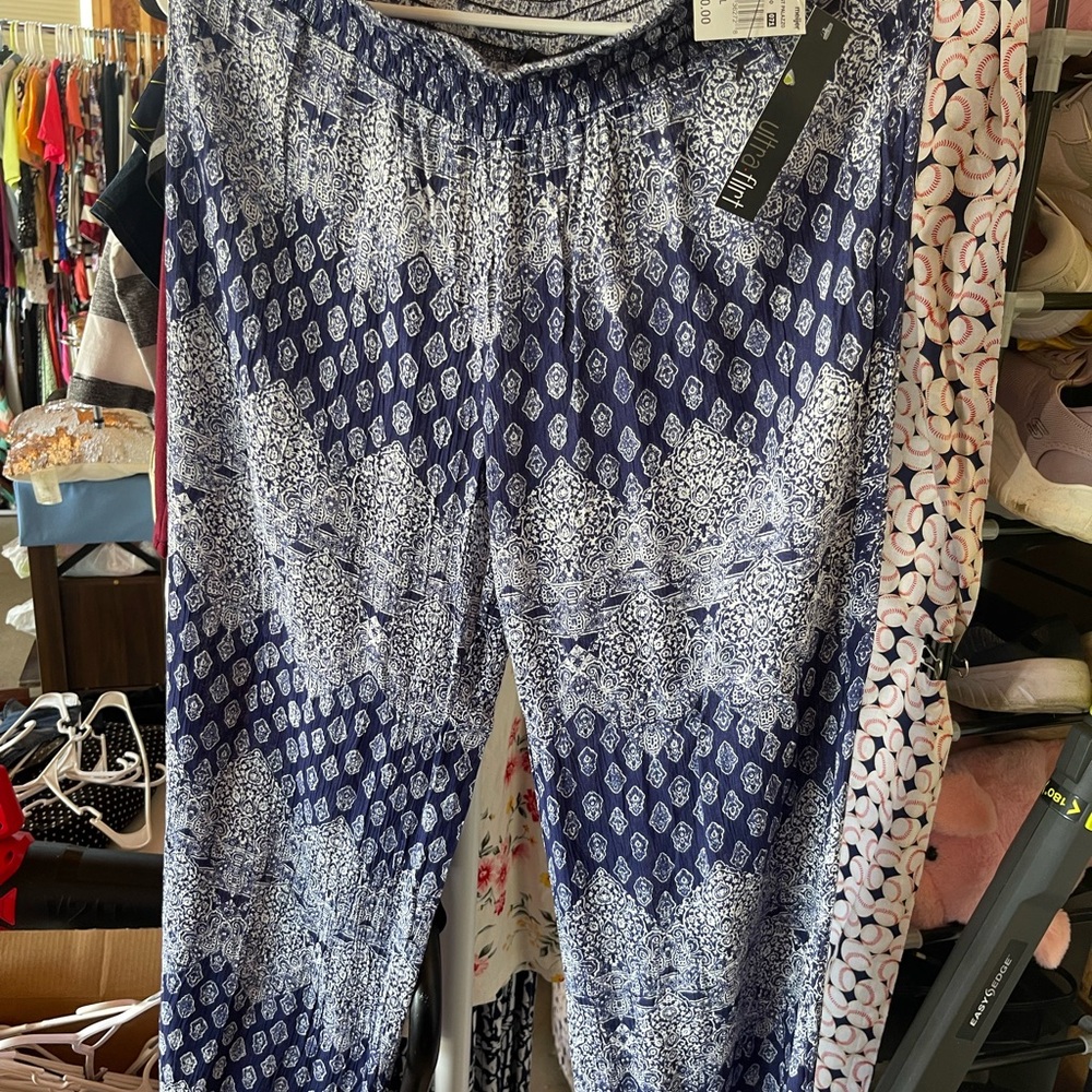 Blue and White Patterned Women's Pants